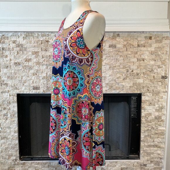 Jenny Boston Racheal The Kelsey Dress In Navy Medallion Print Pockets NWOT - Picture 5 of 11